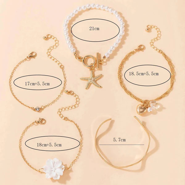 TFC Star & Flower Gold Plated Bracelet (set of 5)