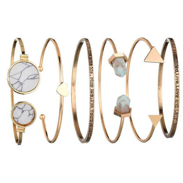 TFC Love Message Marble Stone Gold Plated Bracelet (Set of 6)
