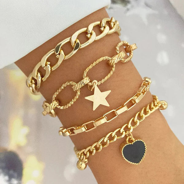 TFC Gold Plated Heart-Star Contemporary Bracelet (SET of 4)