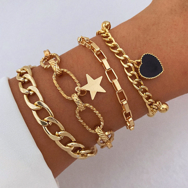 TFC Gold Plated Heart-Star Contemporary Bracelet (SET of 4)