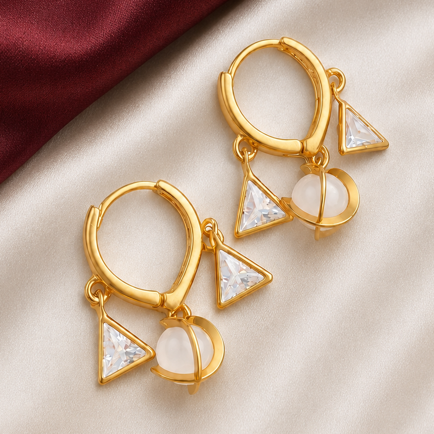 TFC Ball & Trio Drop Gold Plated Earring