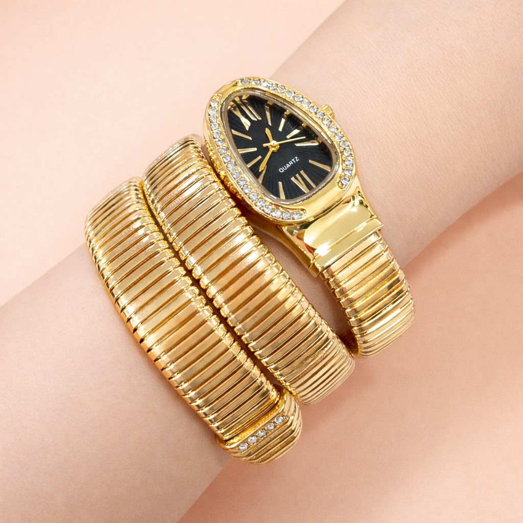 TFC Black Stone Gold Plated Spiral Watch