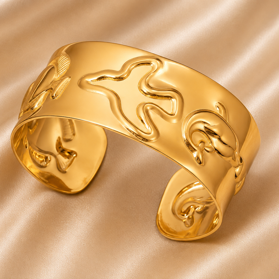 TFC Adjustable Fish And Bird Gold Plated Cuff Bracelet