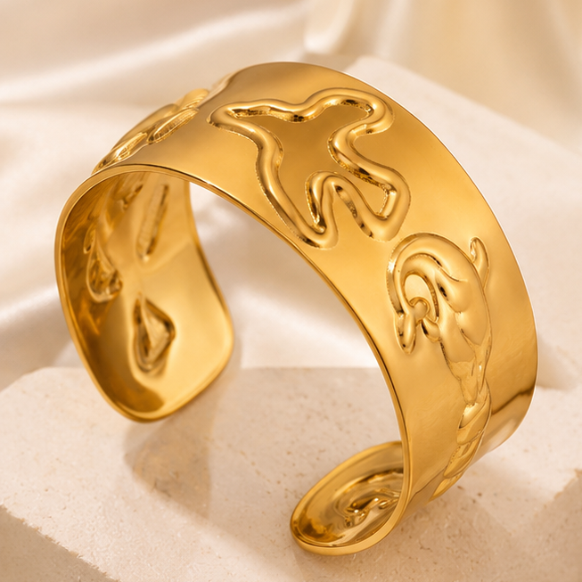 TFC Adjustable Fish And Bird Gold Plated Cuff Bracelet