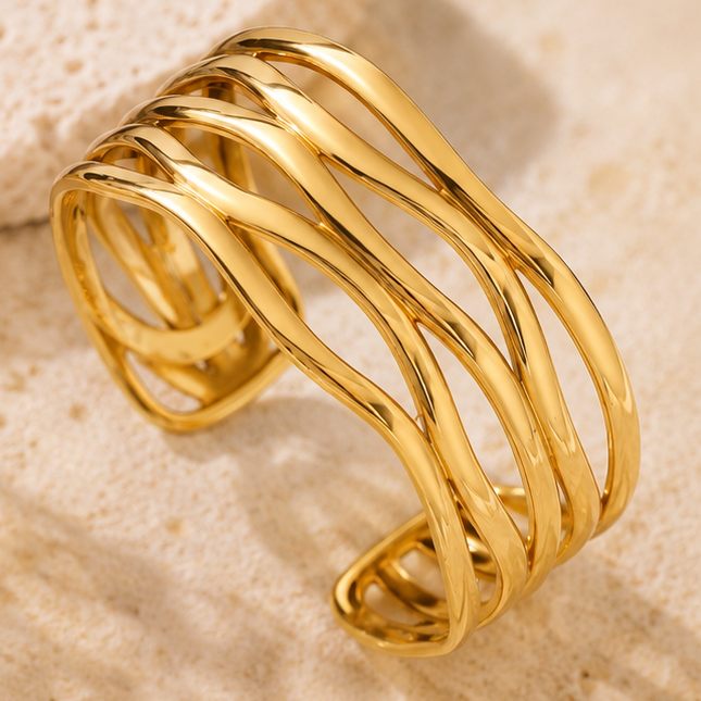 TFC Adjustable Beach Bloom Gold Plated Cuff Bracelet