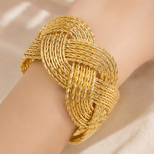 TFC Adjustable Nova Layered Gold Plated Cuff Bracelet
