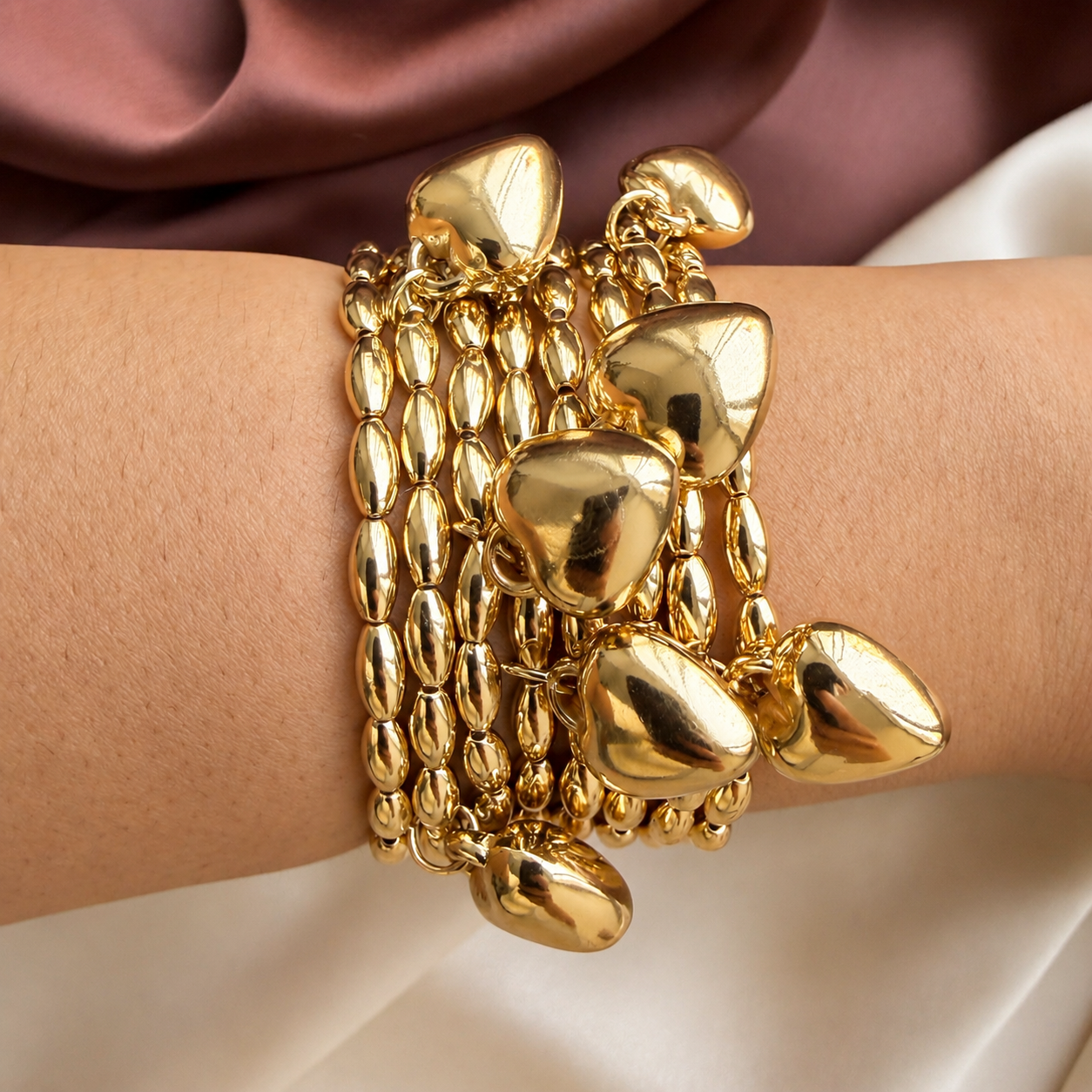 TFC Heart Charms Gold Plated Bracelet (set of 8)
