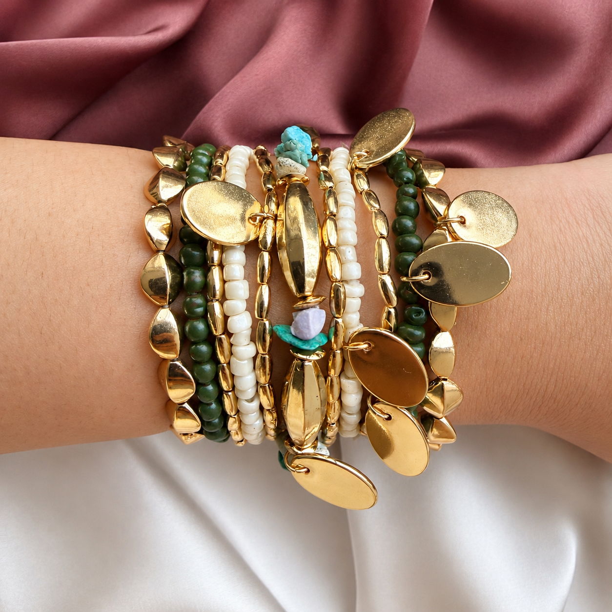 TFC Greenery Gold Plated Bracelet (set of 11)