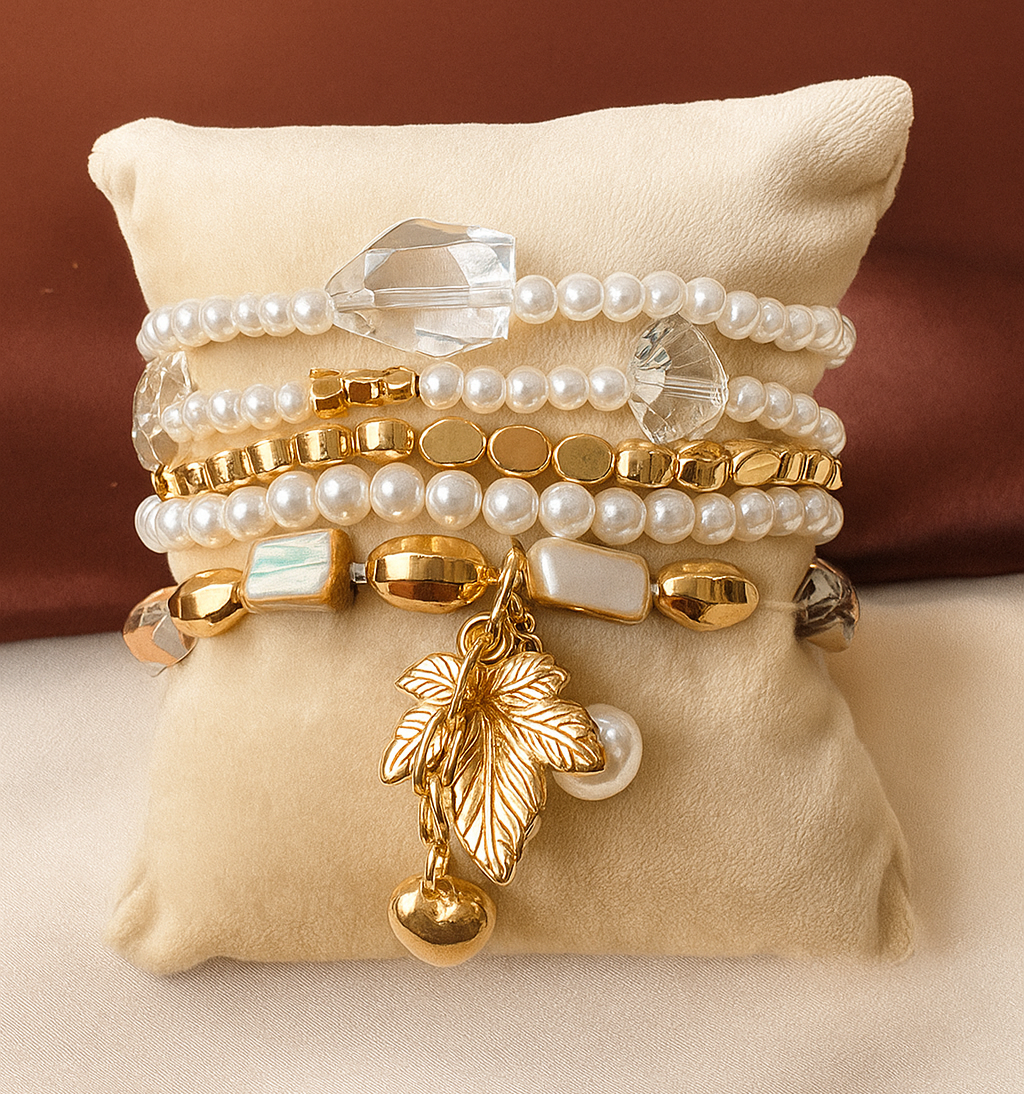 TFC Snowy Bead Gold Plated Bracelet (set of 5)