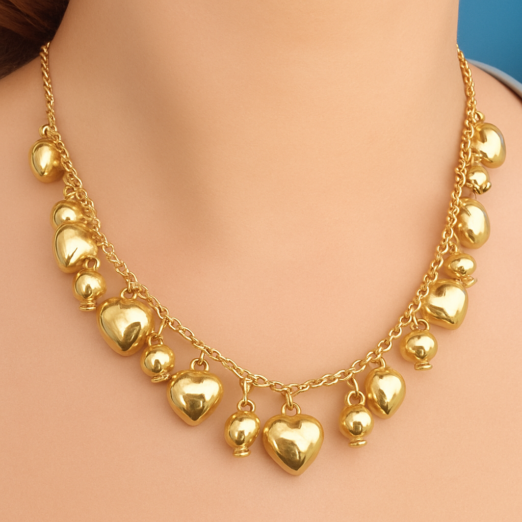 TFC Plane Heart Charm Gold Plated Necklace
