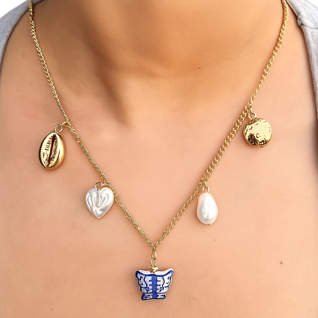 TFC Pottery Buttery Charms Gold Plated Necklace
