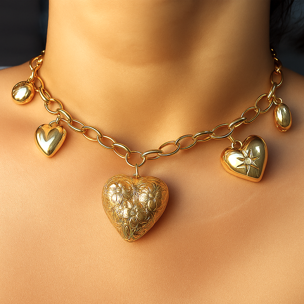 TFC Designer Heart Gold Plated Necklace
