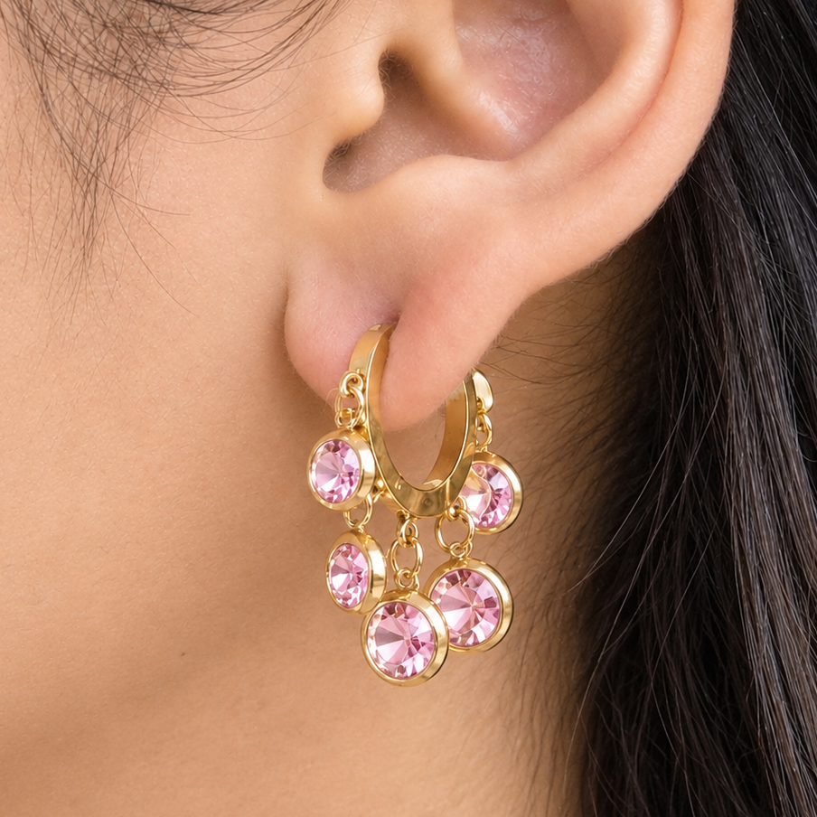 TFC Round Blush Pink Gold Plated Dangler Earrings
