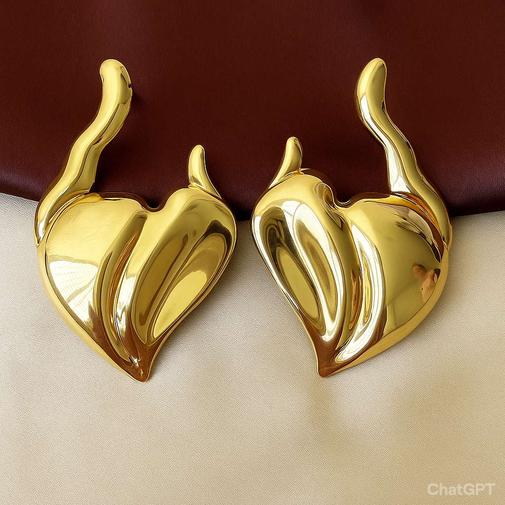 TFC Fire Heart Gold Plated Stud Earrings