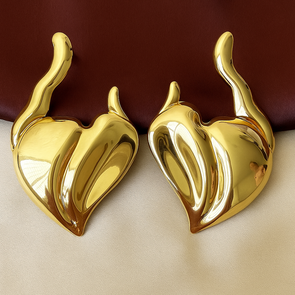 TFC Fire Heart Gold Plated Stud Earrings