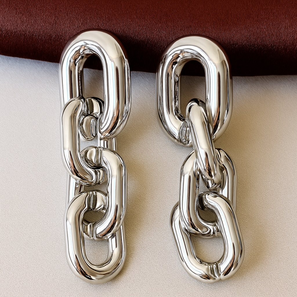 TFC Lock Loop Silver Plated Dangler Earrings