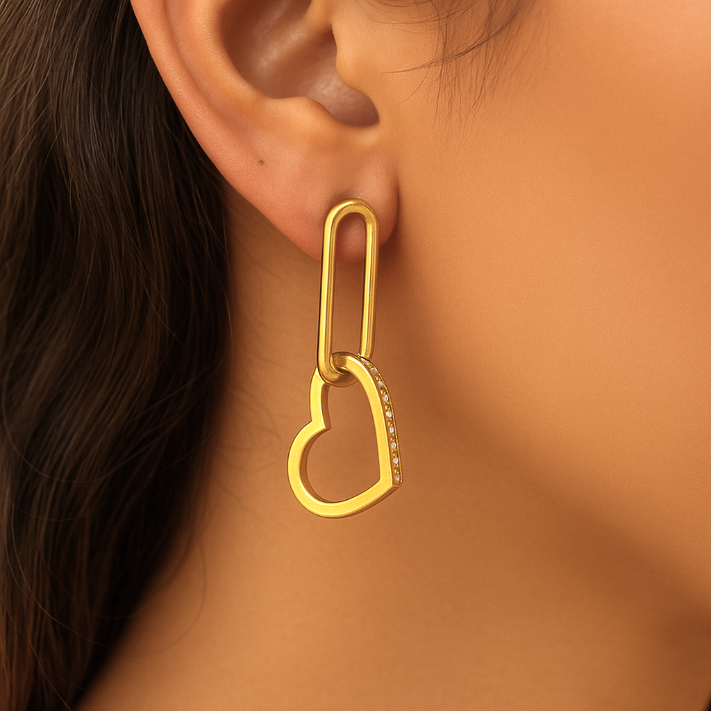 TFC Stone Heart Gold Plated Dangler Earrings