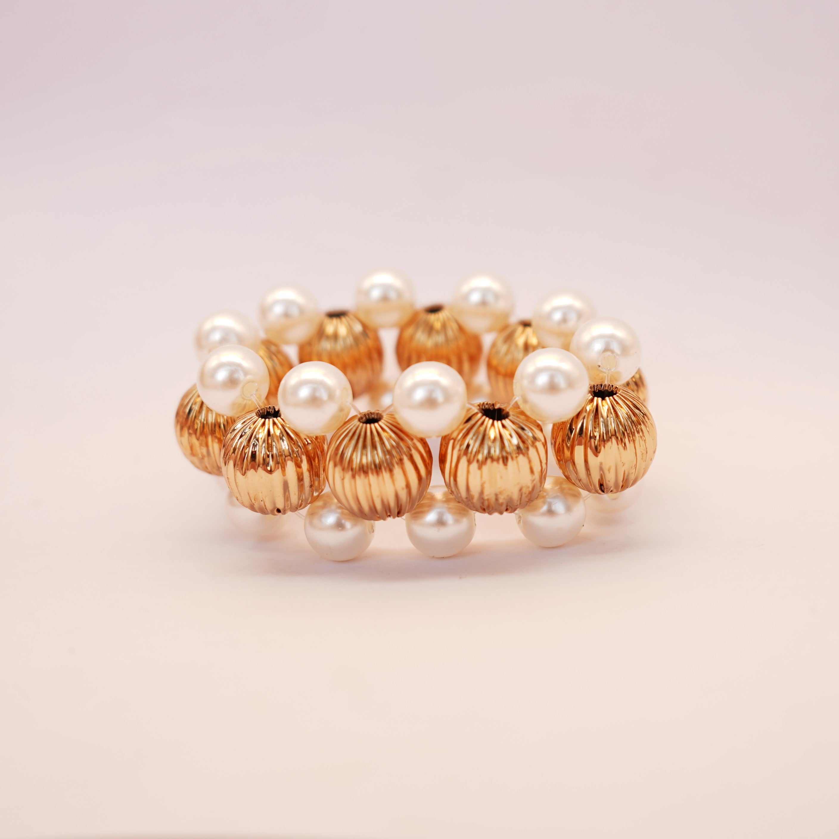 TFC Vortex Pearl Beaded Gold Plated Adjustable Bracelet