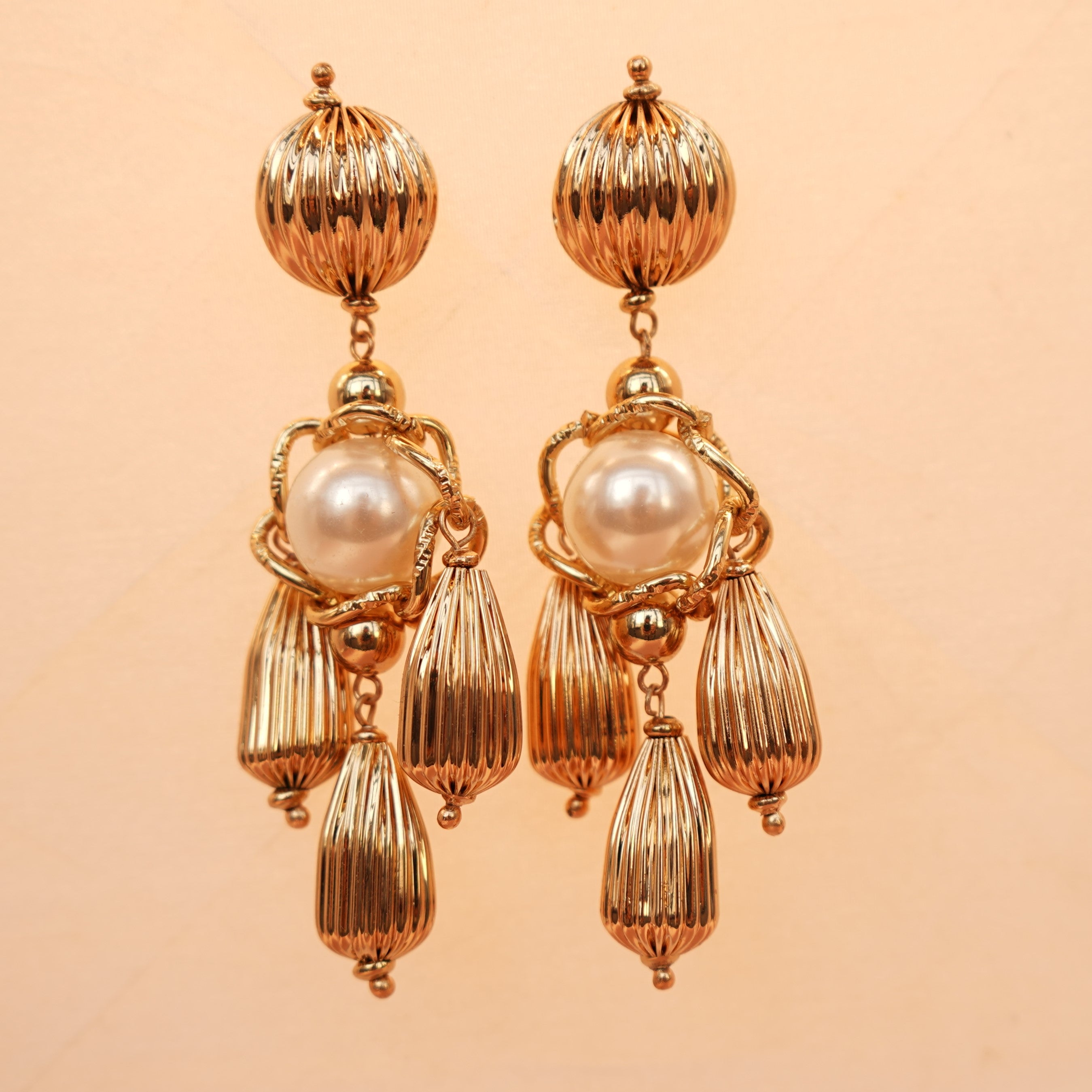 TFC Vortex Luxe Pearl Drop Gold Plated Dangler Earrings