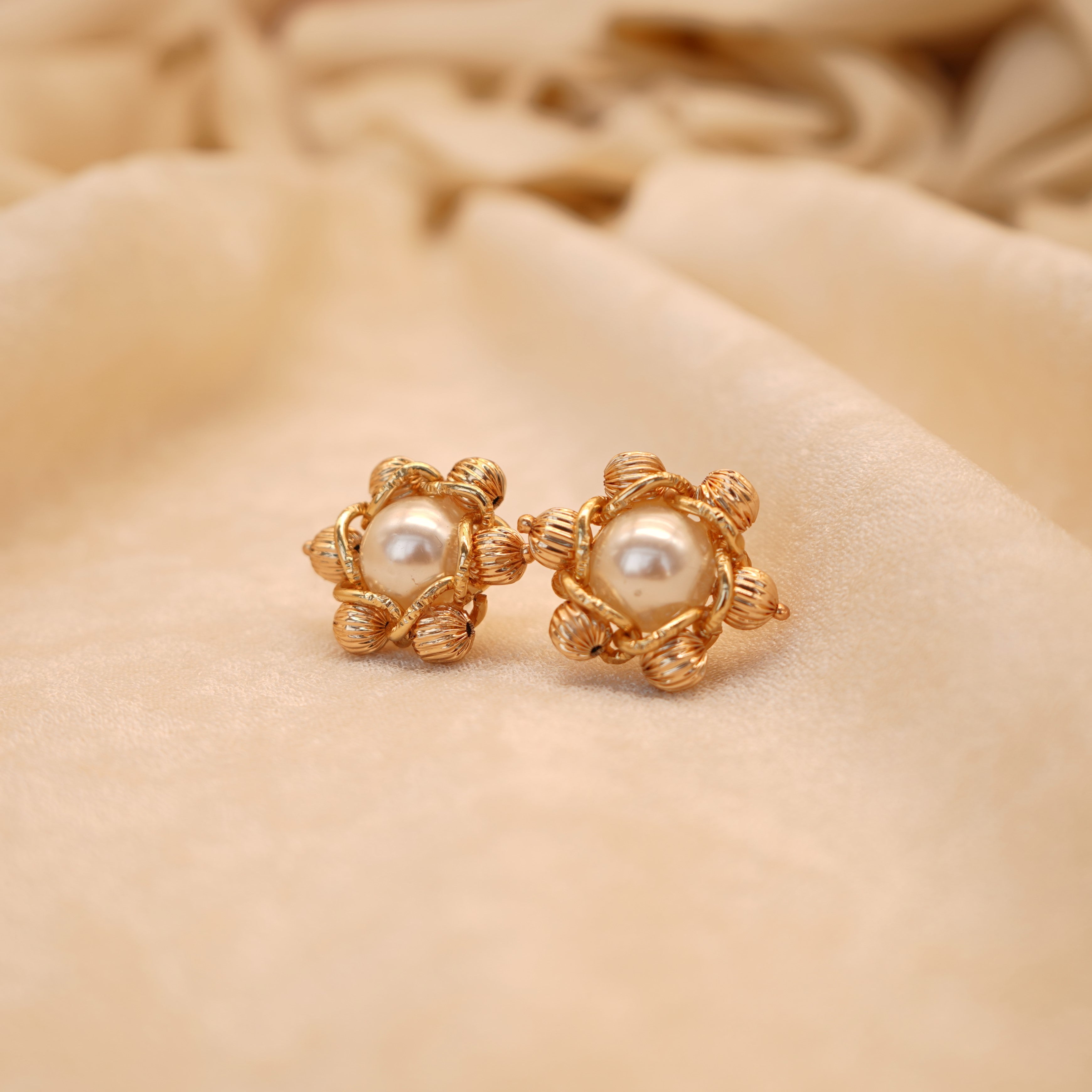 TFC Tiny Vortex Pearl Adornments Gold Plated Stud Earrings