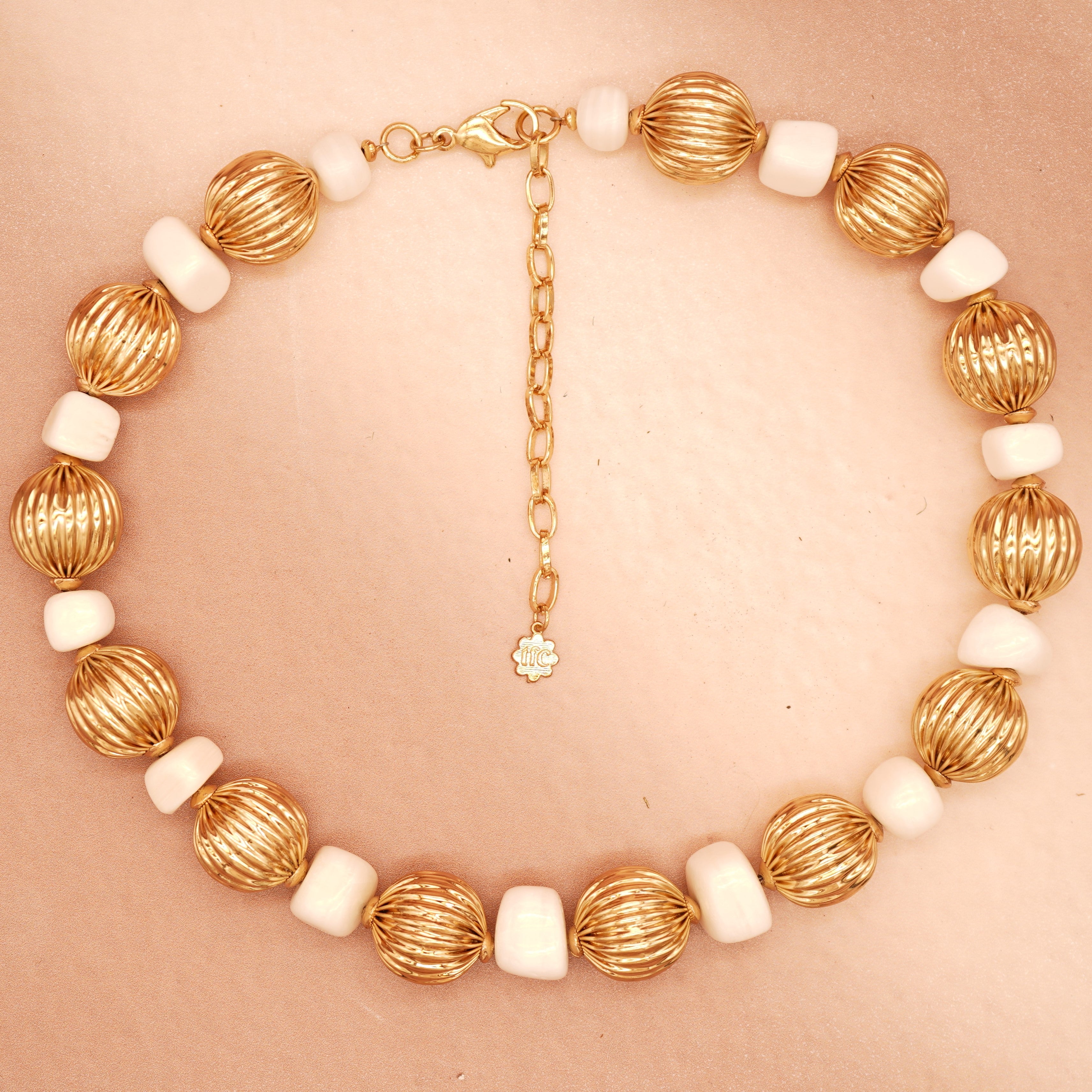 TFC Vortex Bold Bead White Stone Gold Plated Necklace