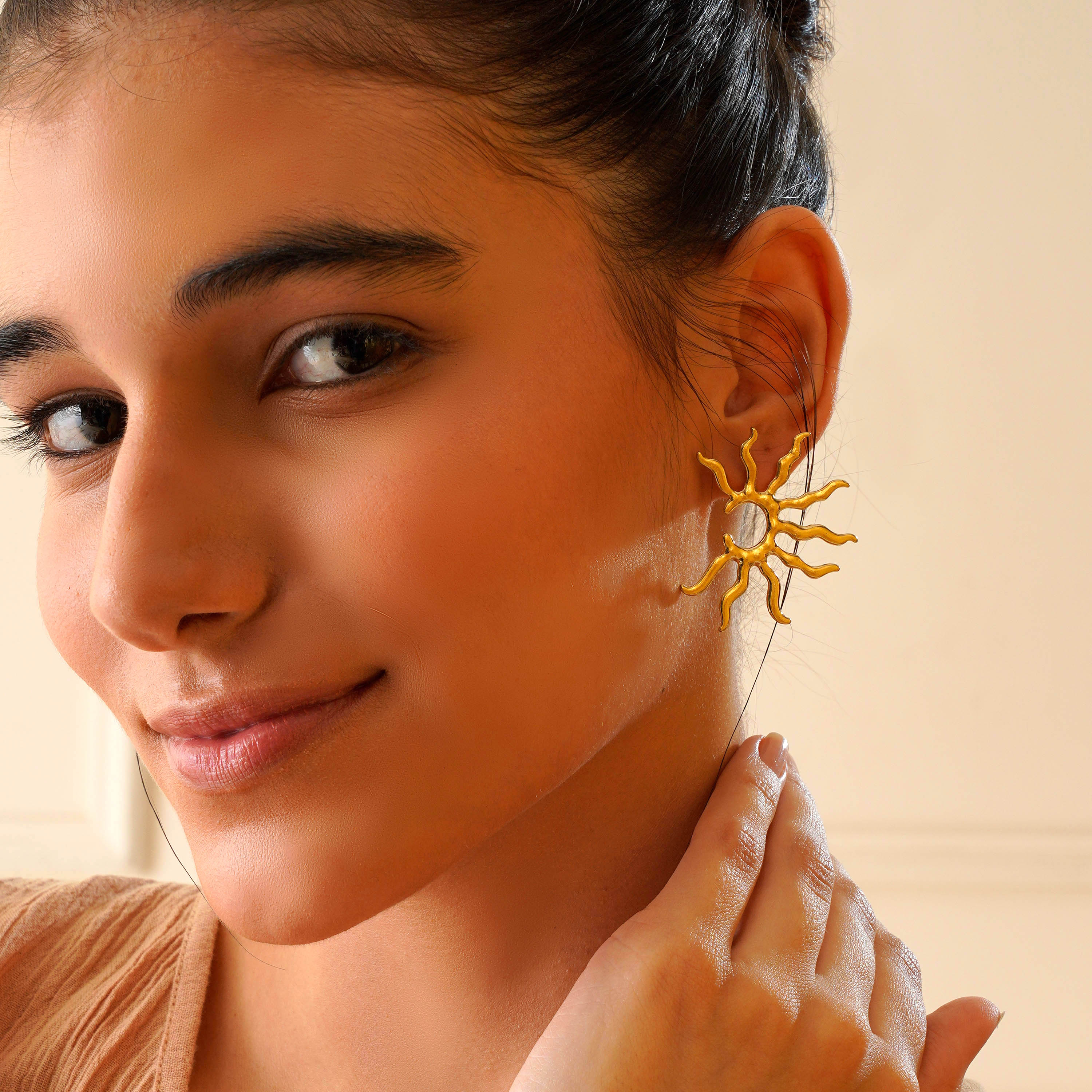 TFC Sunshine Gold Plated stud Earrings-Discover daily wear gold earrings including stud earrings, hoop earrings, and pearl earrings, perfect as earrings for women and earrings for girls.Find the cheapest fashion jewellery which is anti-tarnis​h only at The Fun company
