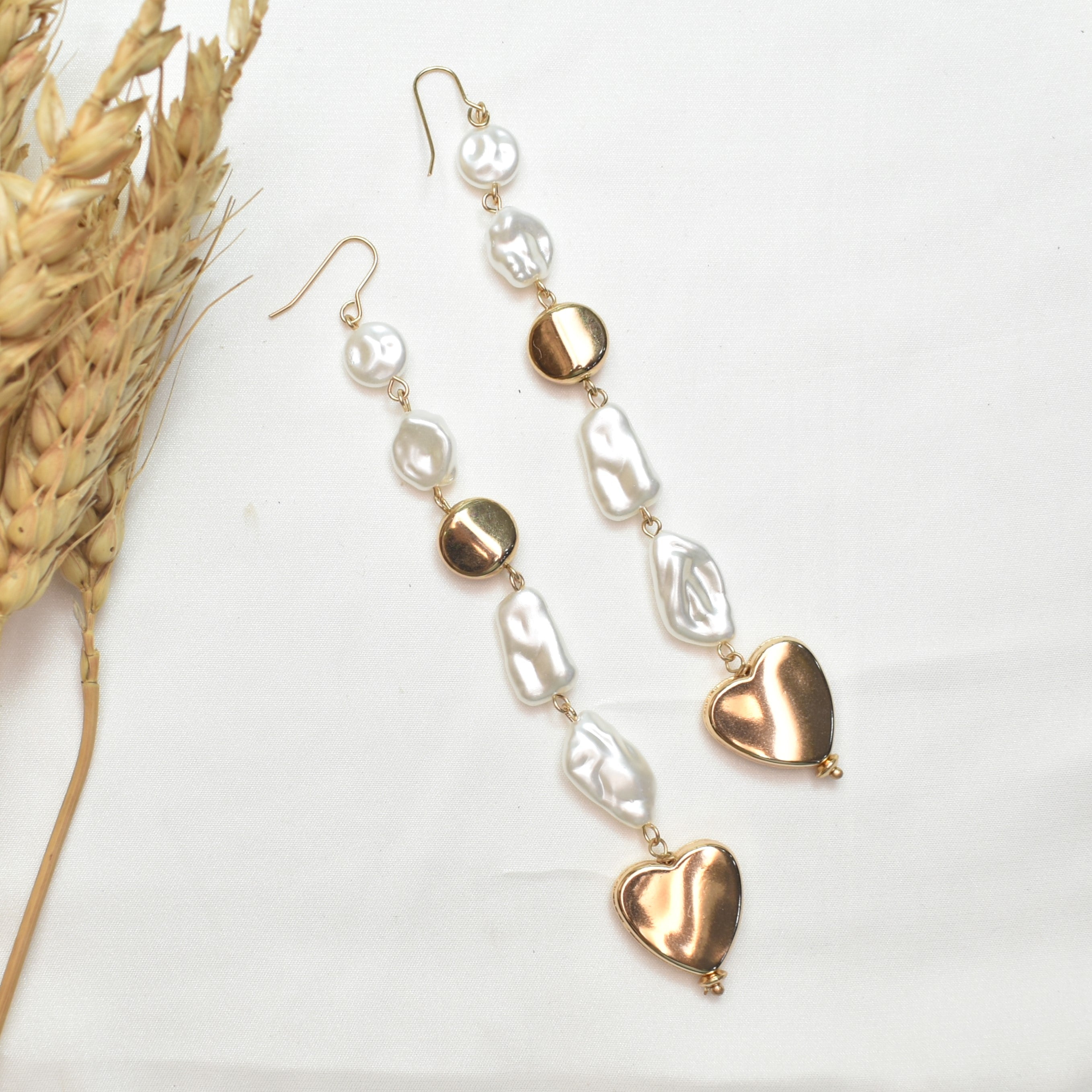 TFC Radiant Flat Pearl Gold Plated Dangler Earrings