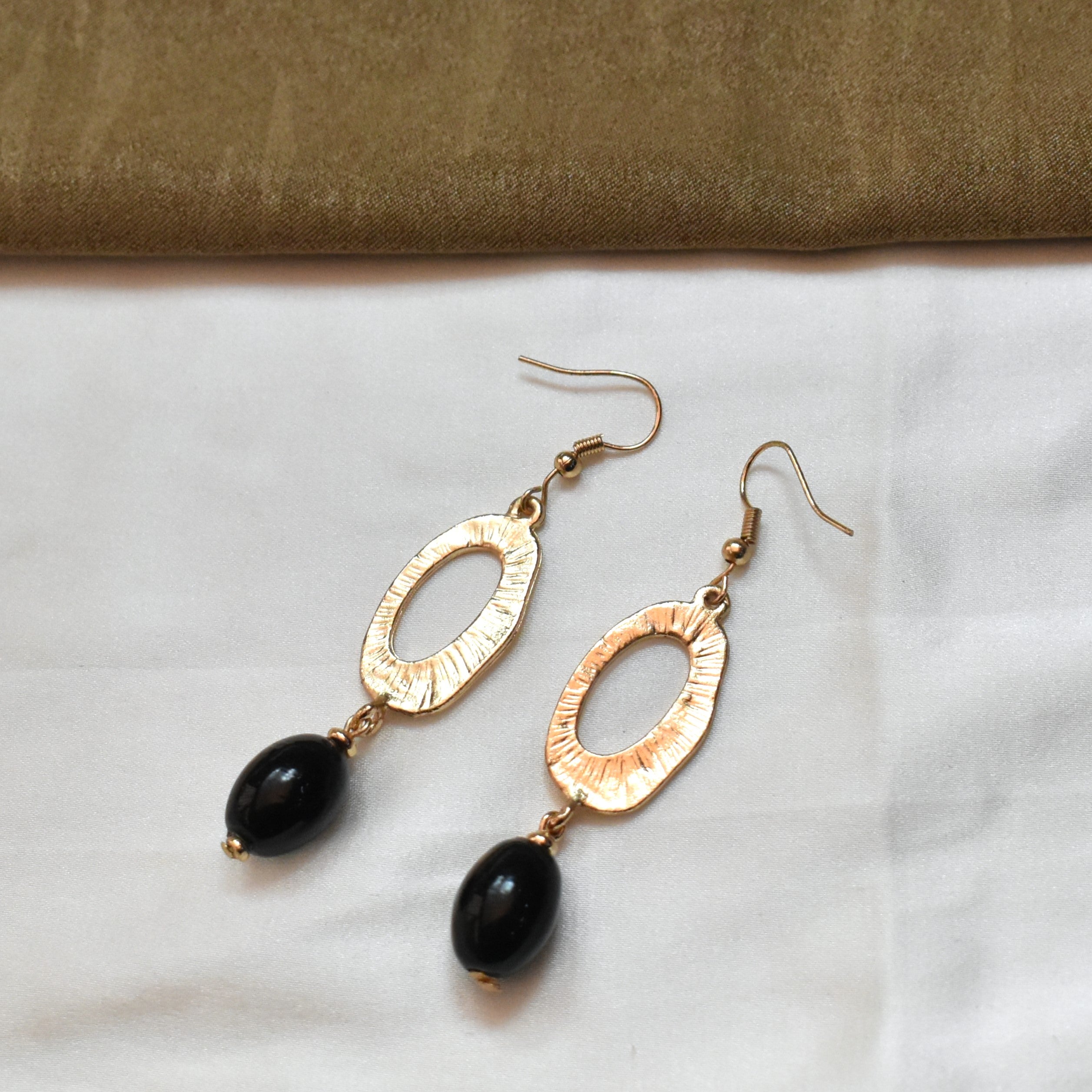 TFC Golden Halo Onyx Drop Earrings