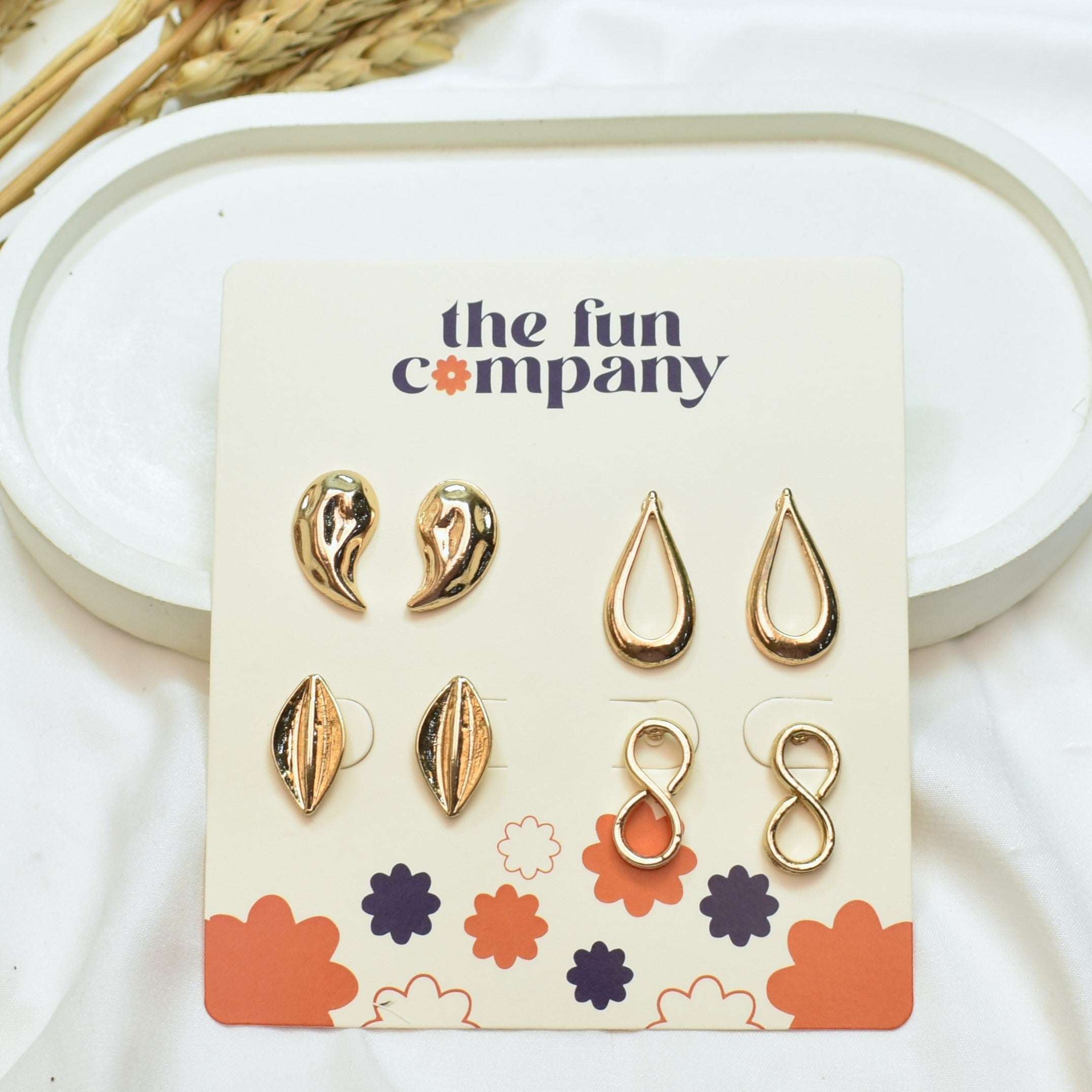 TFC Chic Multi-Earrings Gold Plated Stud Combo Set