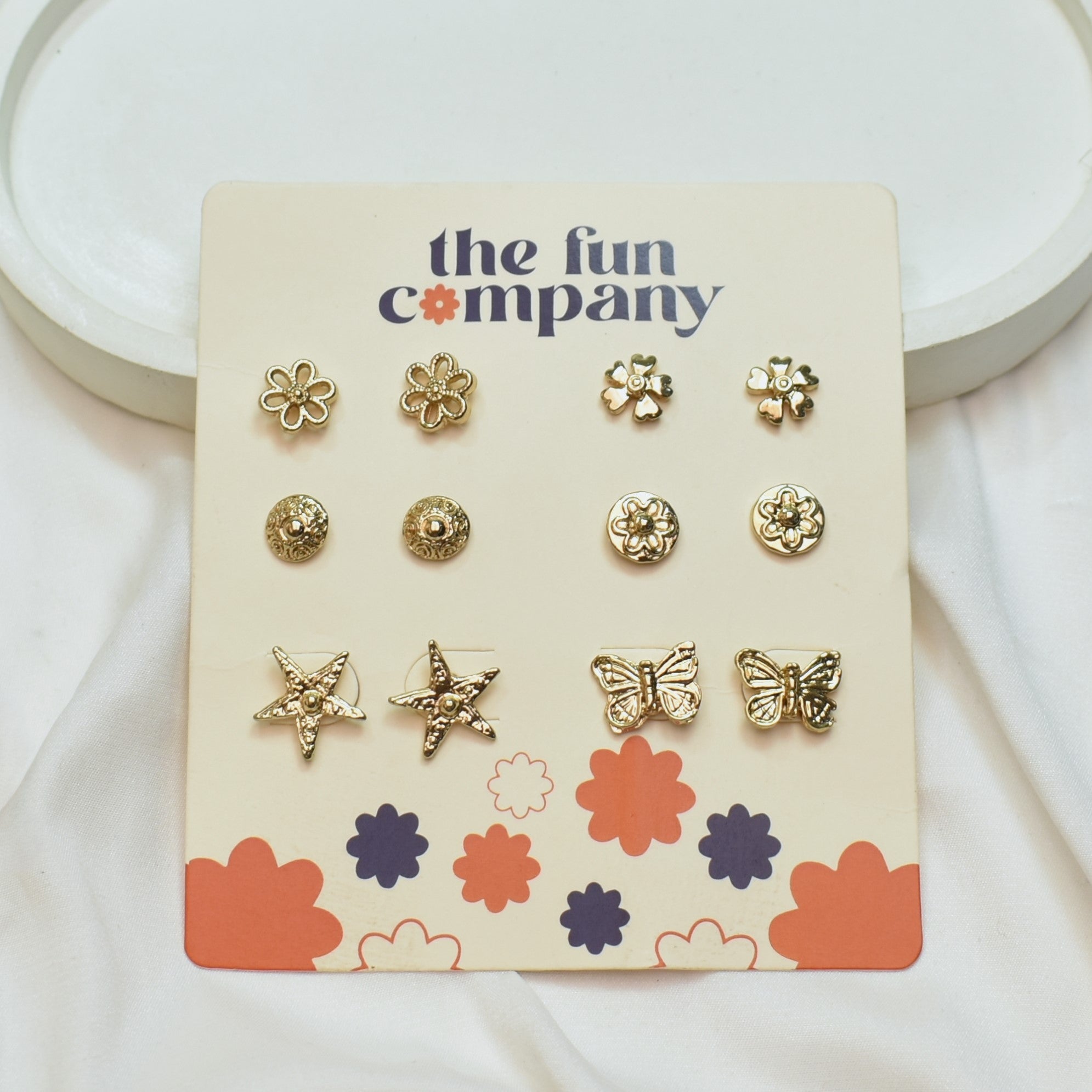 TFC Cute Multi-Earrings Gold Plated Stud Combo Set