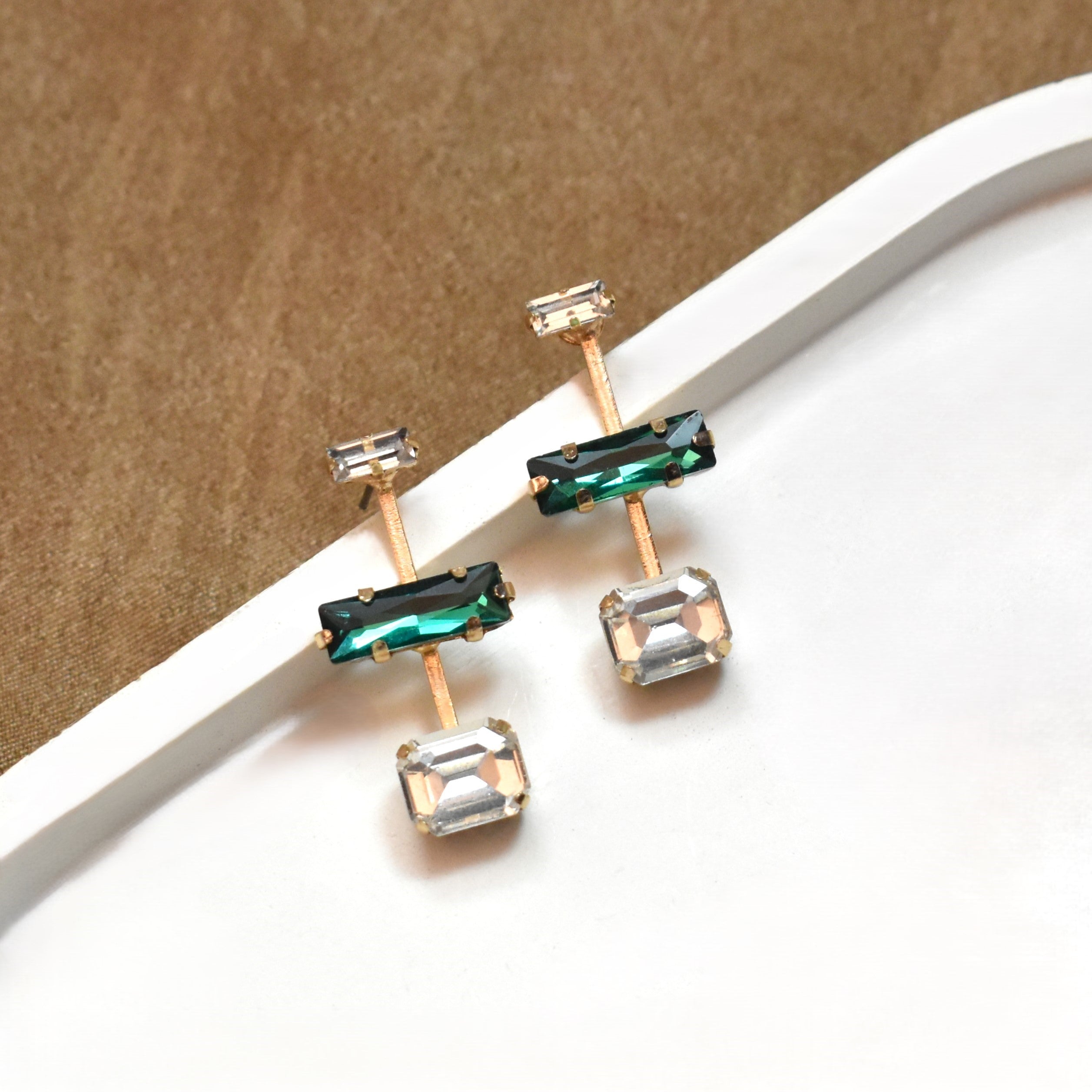 TFC Rectangle Emerald Pearly Hoop Earring