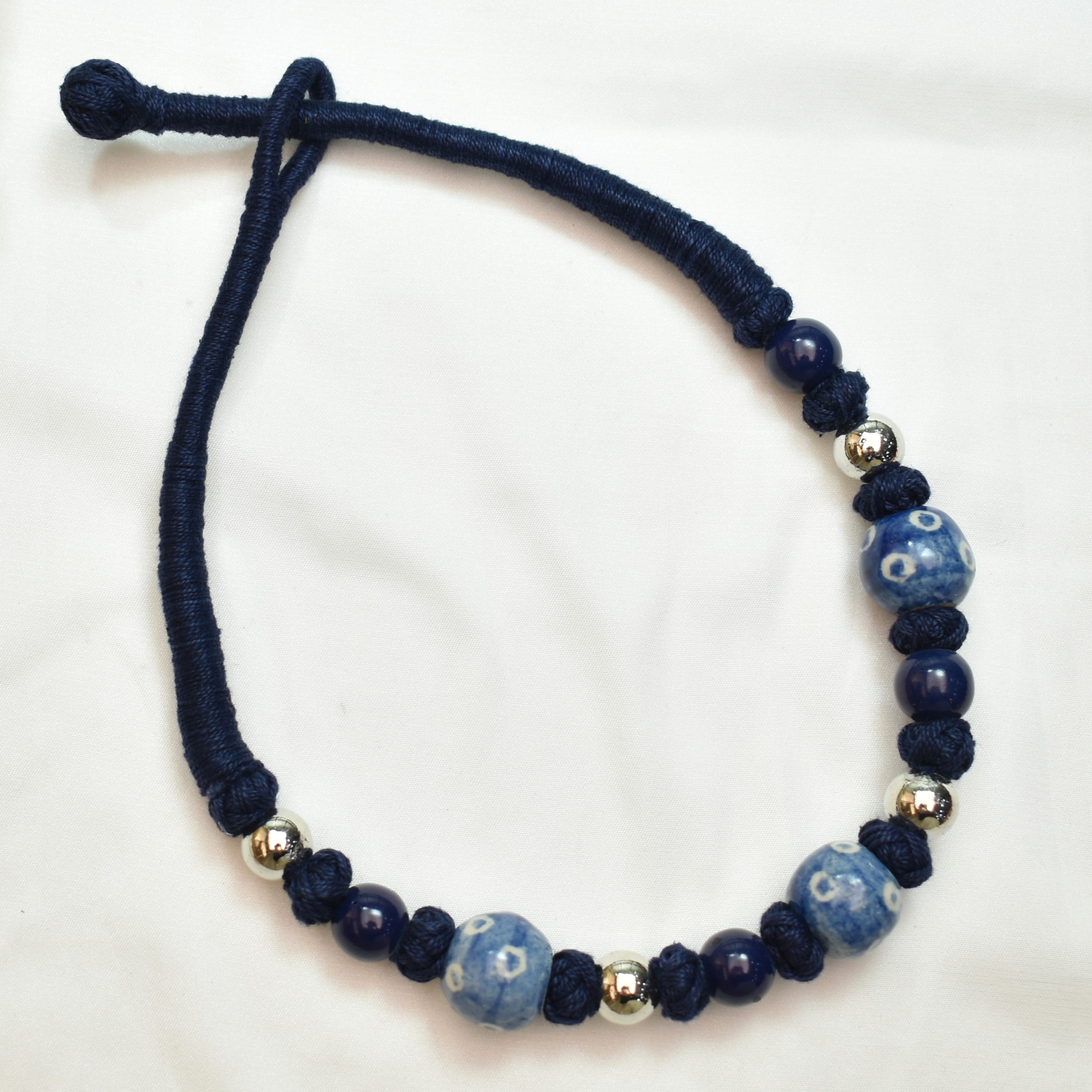 TFC Patwa Art Necklace With Blue Thread And Mix Beads