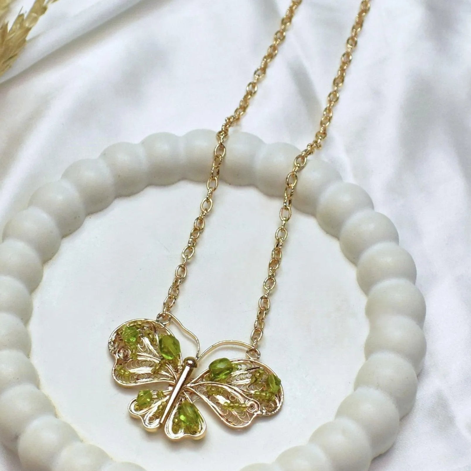 TFC Green Stoned Butterfly Short Pendant Necklace