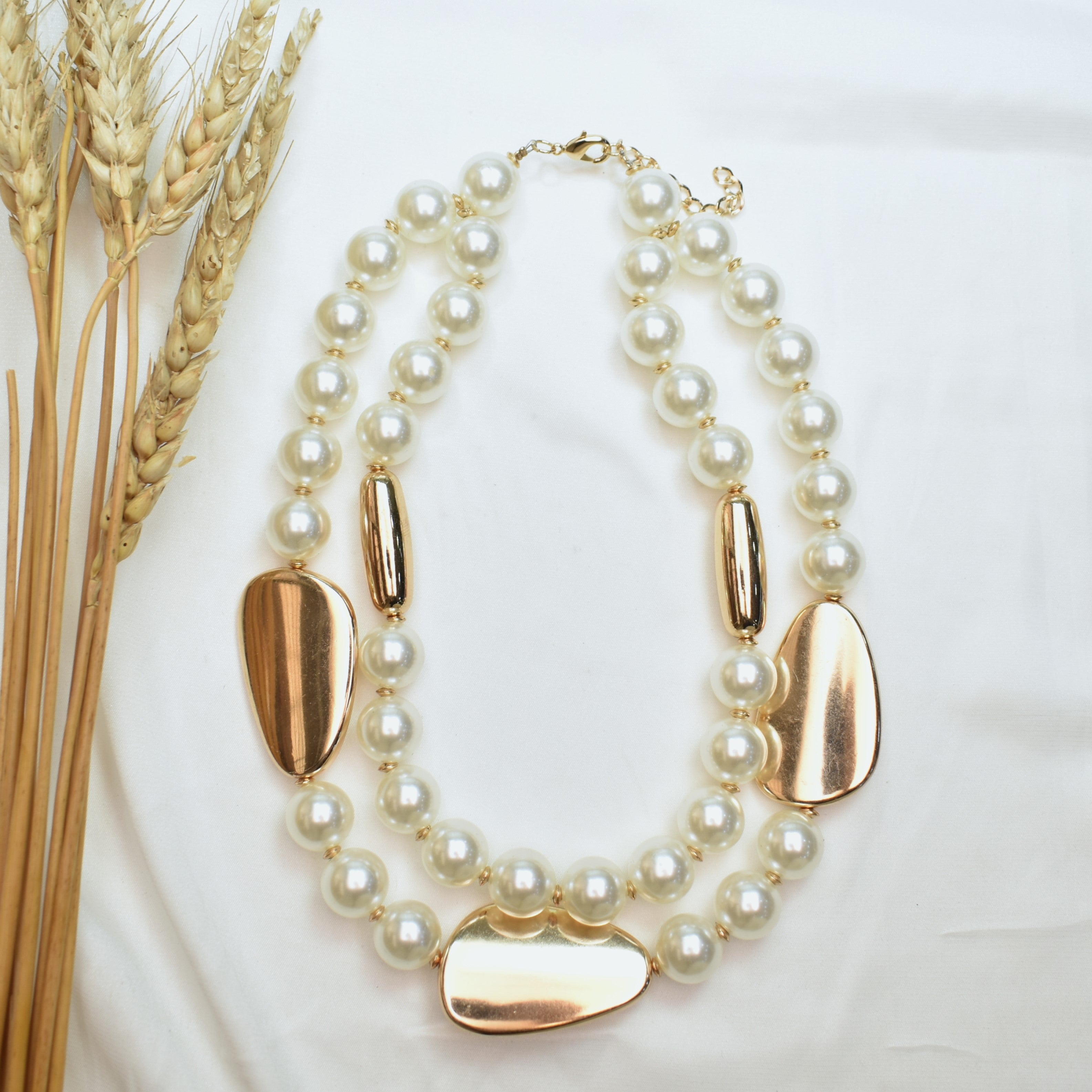 TFC Double Pearl Delight Gold Plated Layered necklace