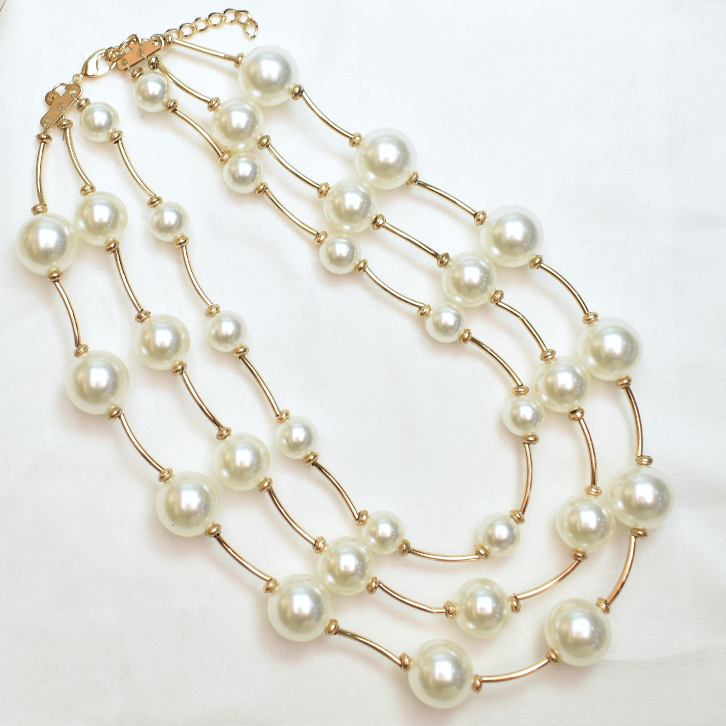 TFC Pearl Trinity Gold Plated Layered Necklace