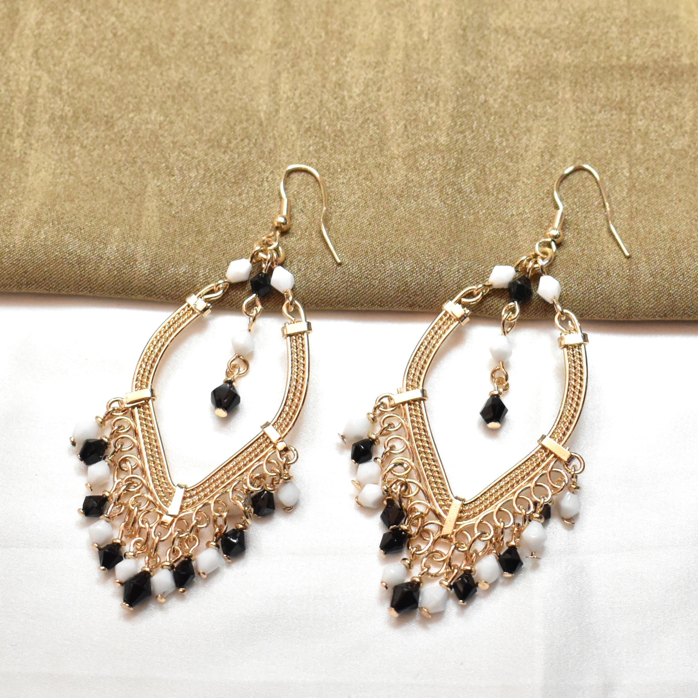 TFC White Black Gold Dangler Earrings