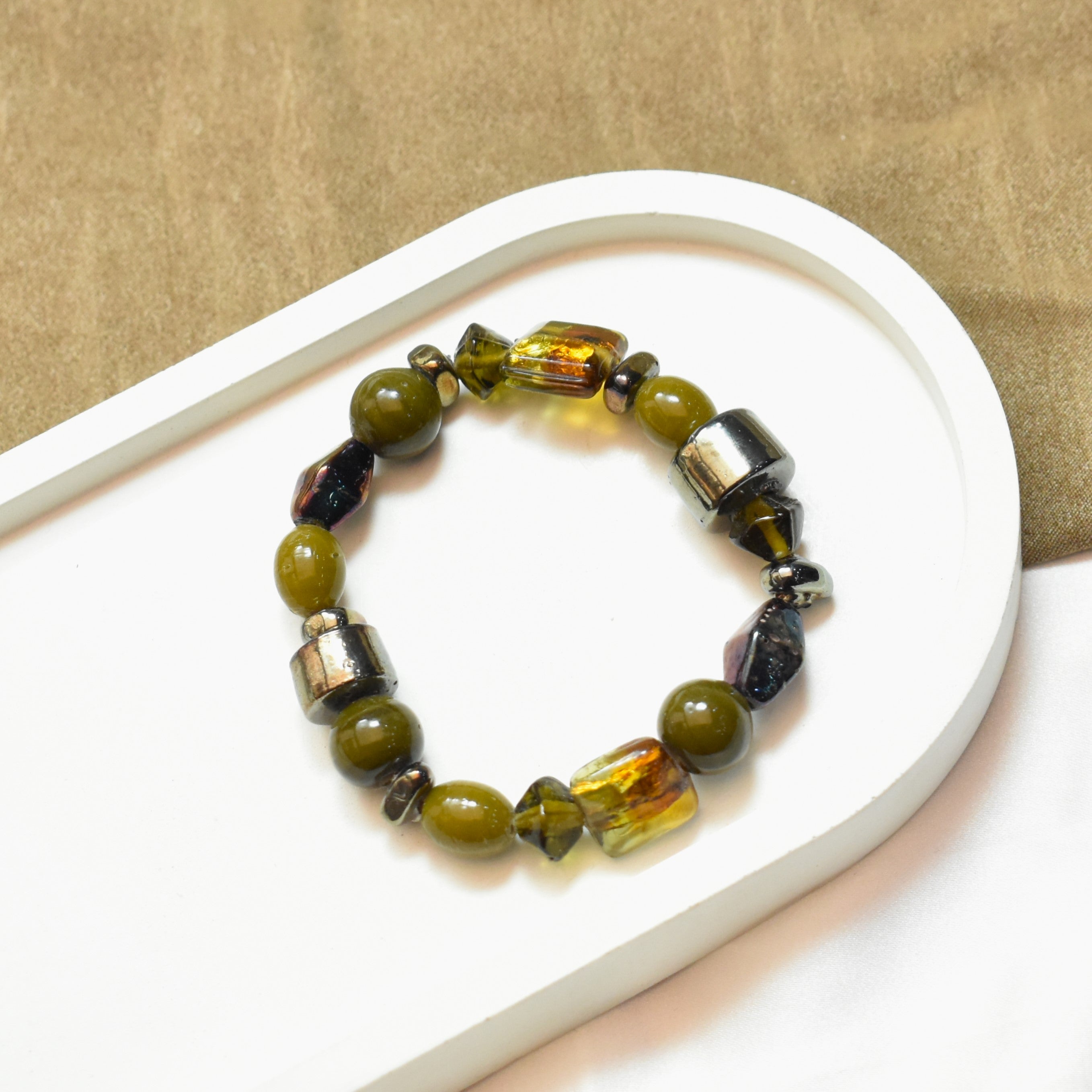 TFC Olive Amber Fusion Beaded Bracelet