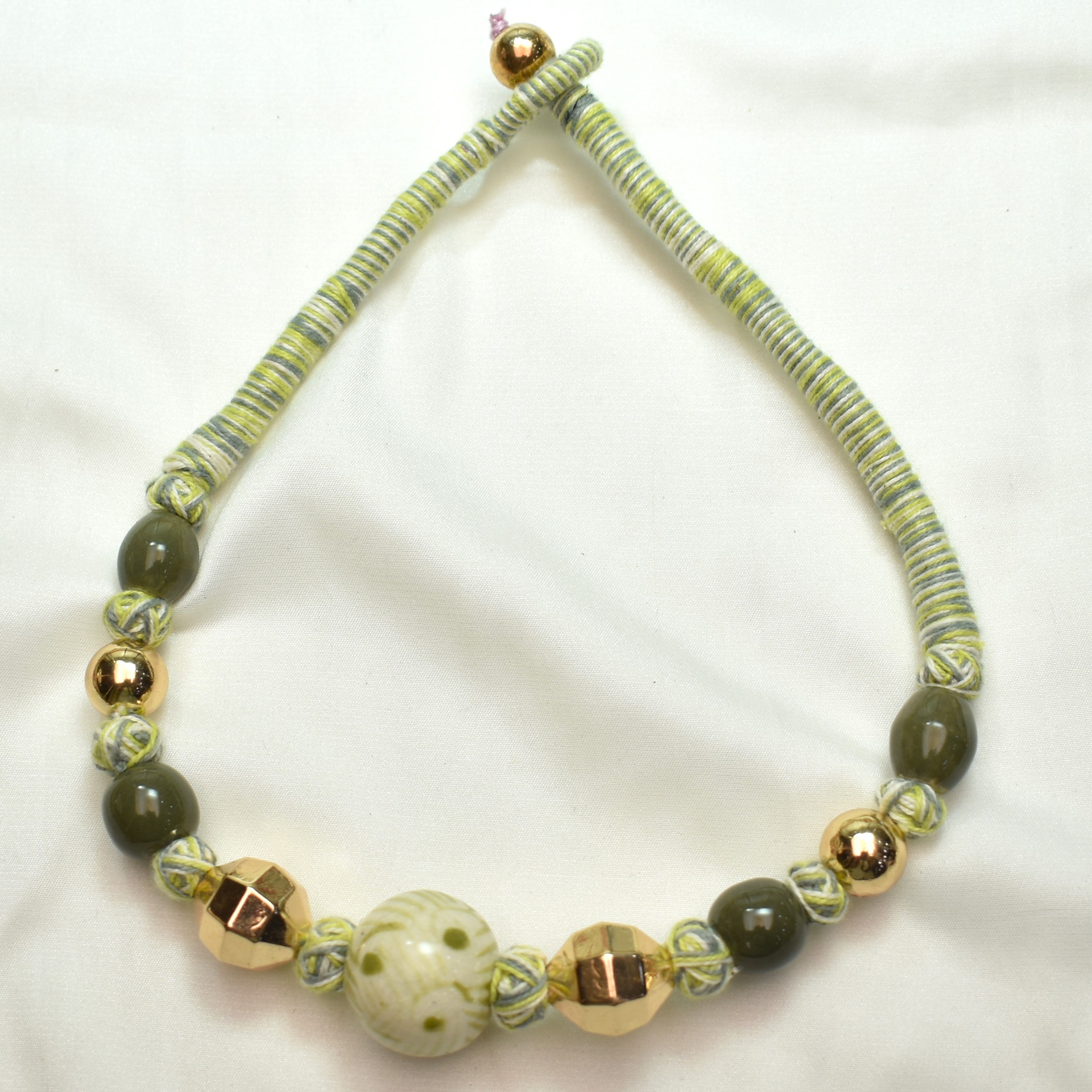 TFC Patwa Art Necklace With Green Thread and Mix Beads