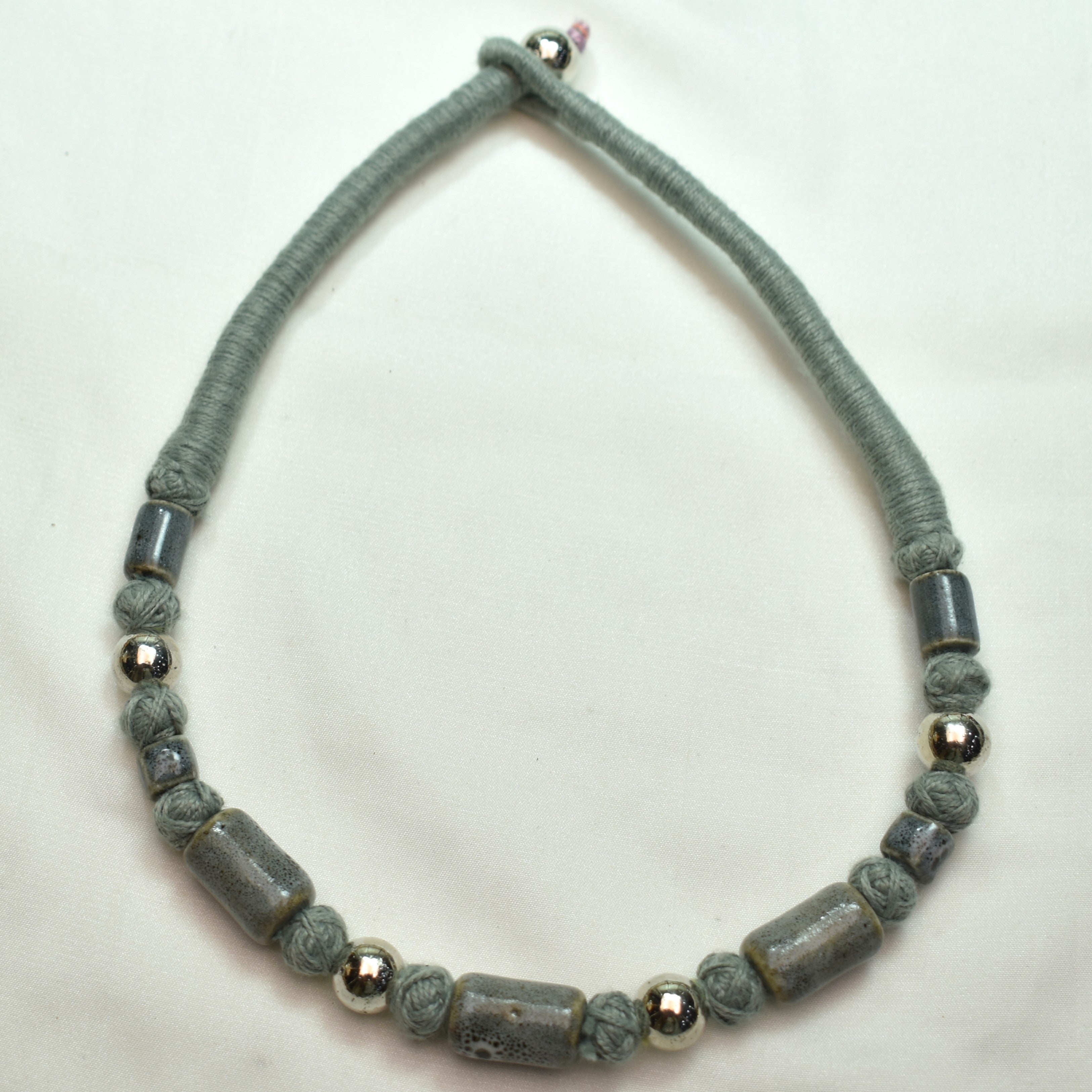 TFC Patwa Art Necklace With Grey Thread And Mix Beads