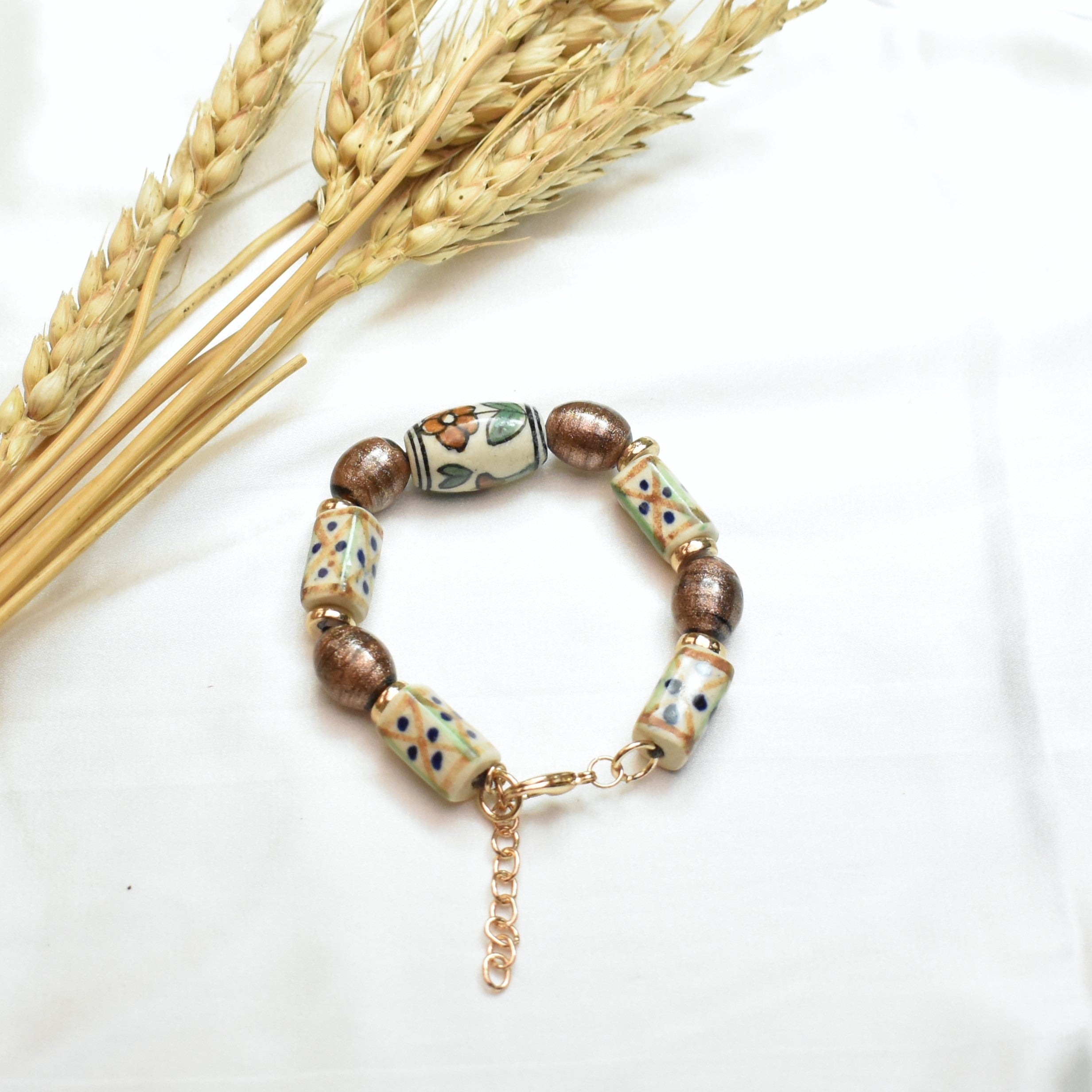 TFC Ivory Elegance Gold Beaded Bracelet