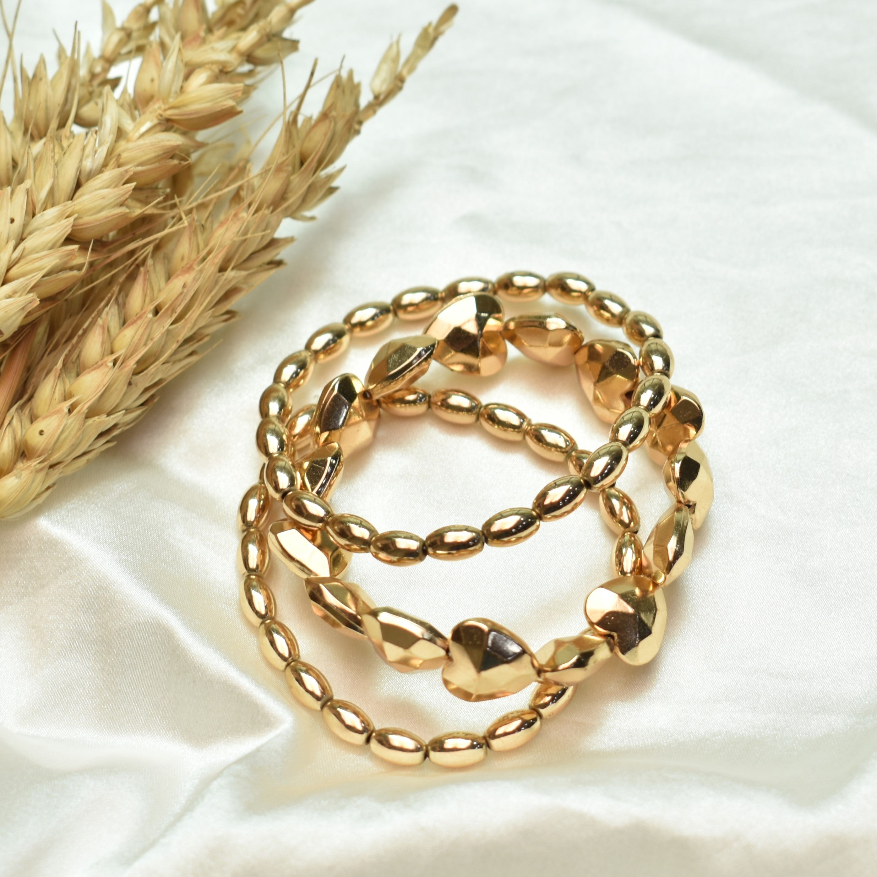 TFC Gold Heart Beaded Stacked Bracelet (Set of 3)