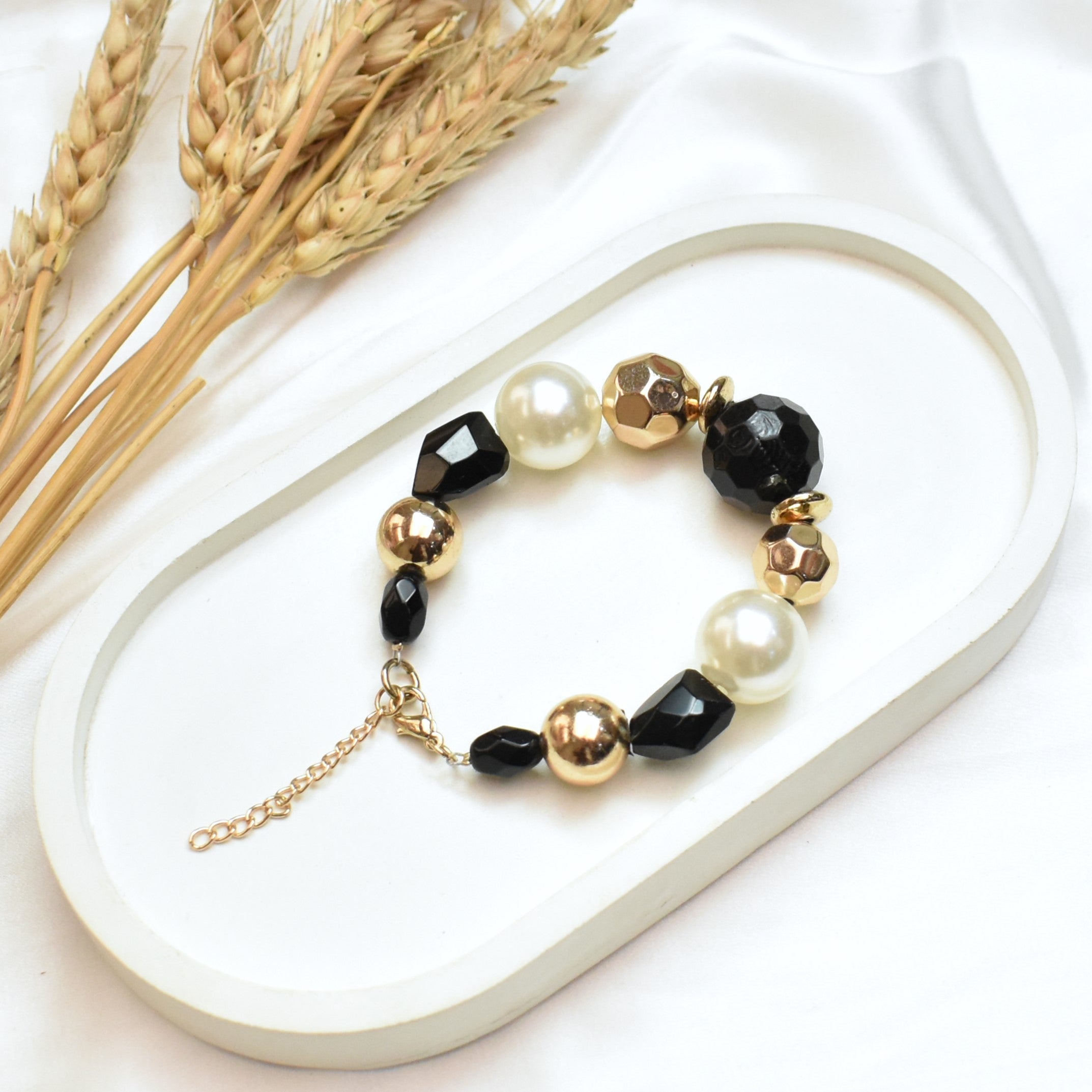 TFC Black Obsidian Gold Plated Bracelet