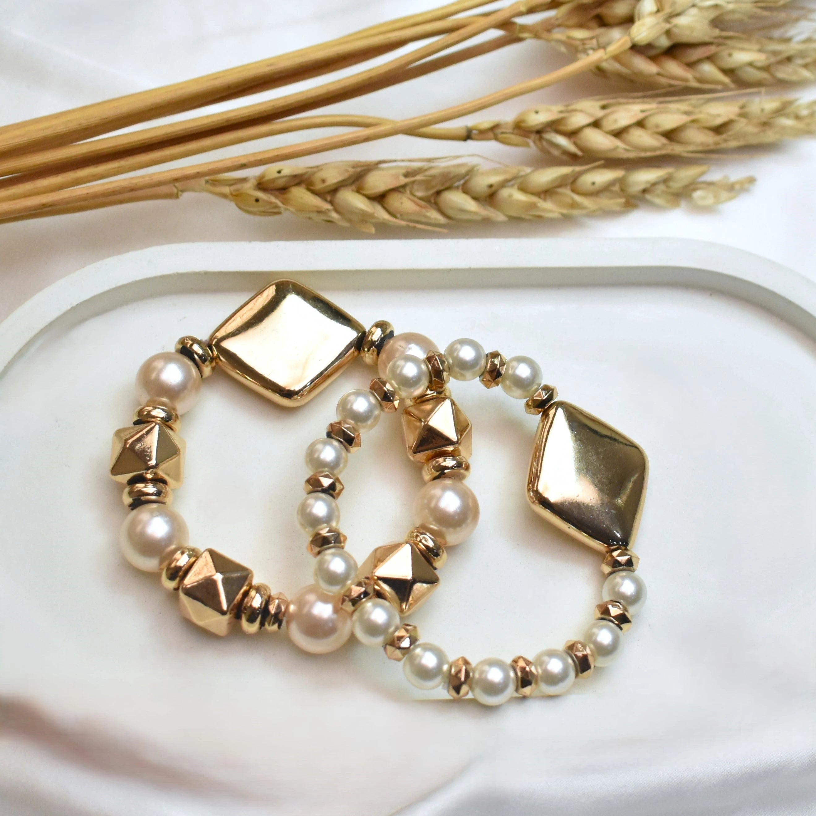 TFC Pearl Dazzle Gold Plated Bracelet ( set of 2)