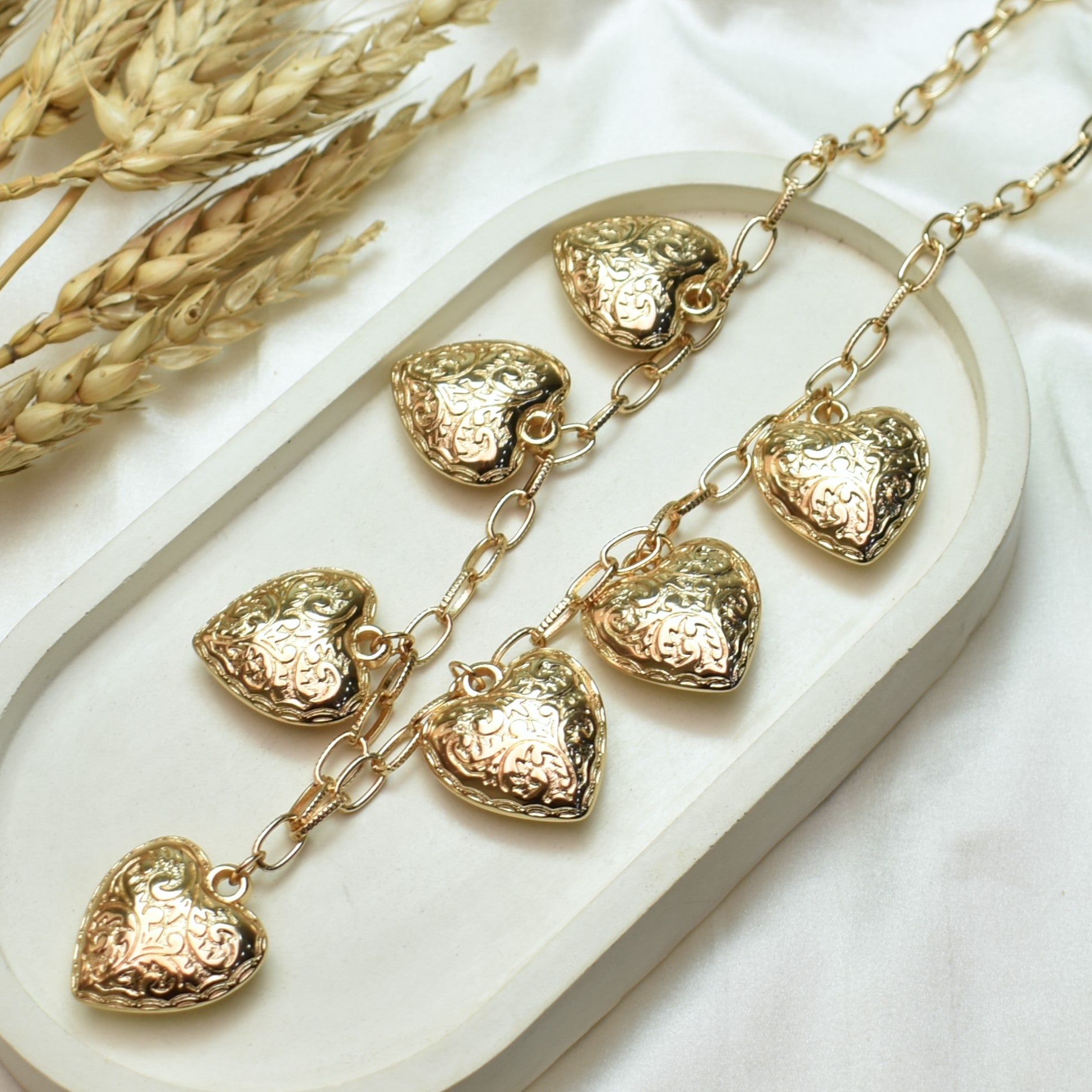 TFC Crafted Seven Bold Heart Gold Plated Necklace