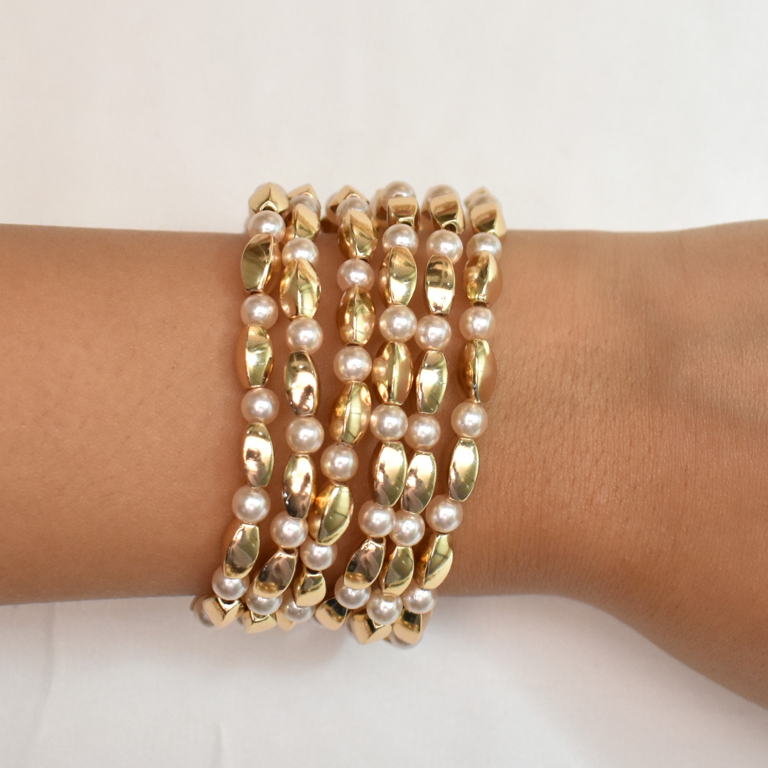 TFC Pearl & Gold Symphony Stacked Bracelet (Set of 6)