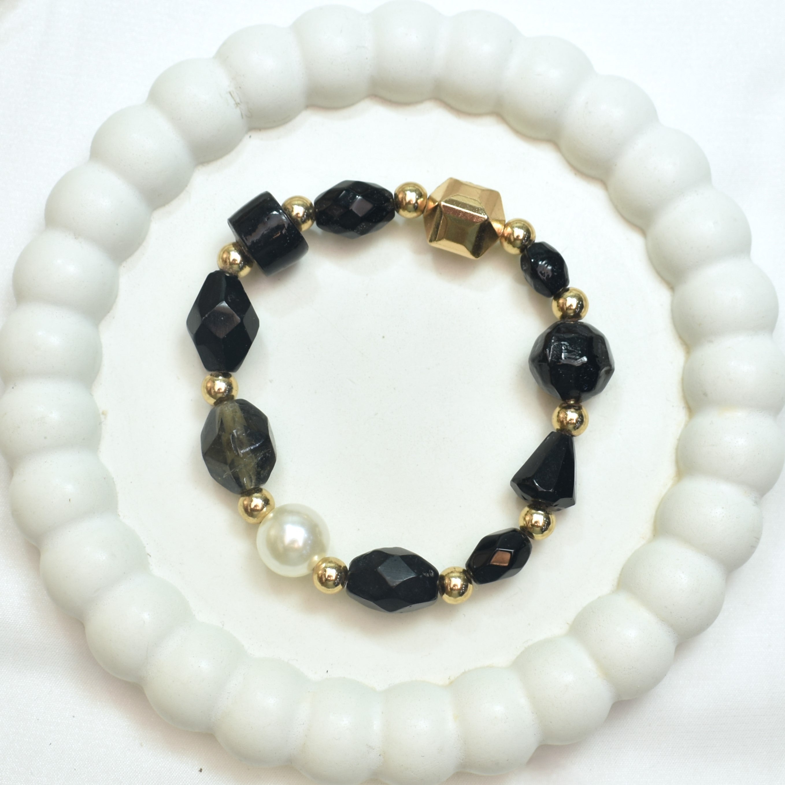 TFC Black Bead Gold Plated Bracelet