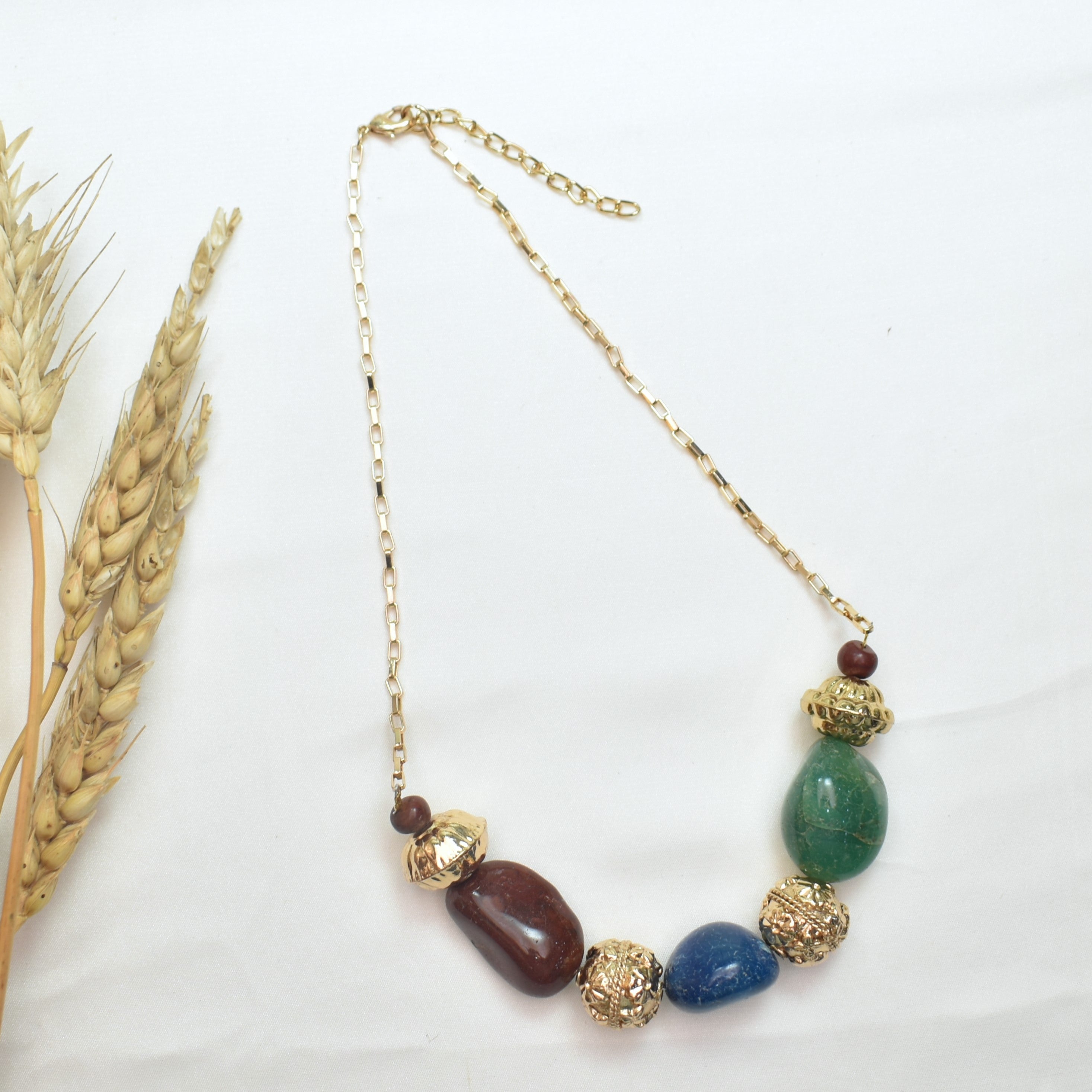 TFC Jade & Blue Stone Gold Plated Nacklace