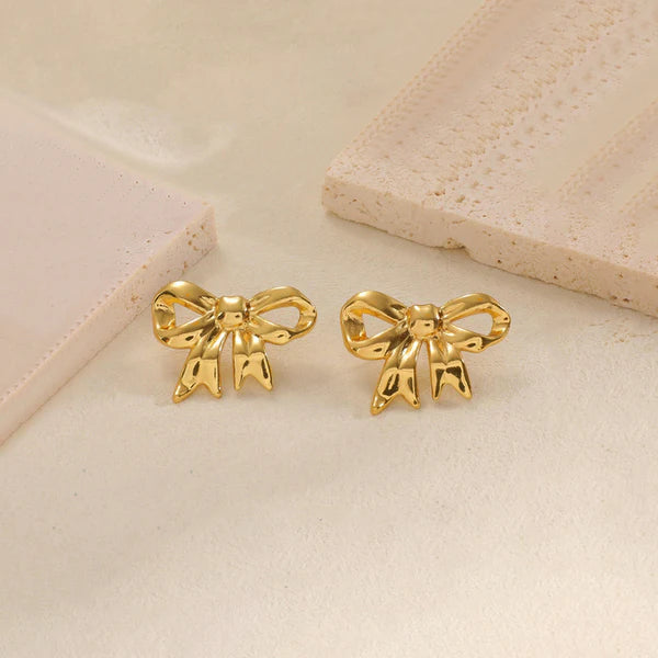 TFC Cherry Bow Gold Plated Stud Earrings