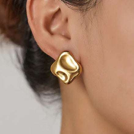 TFC Irregular Square Cut Stud Gold Plated Earring