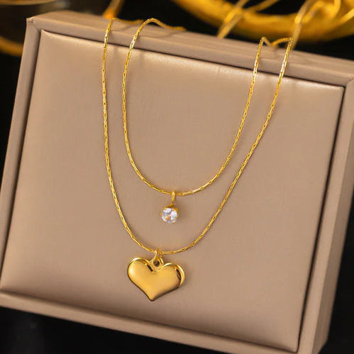 TFC Heart And Stone Layered Gold Plated Pendant Necklace